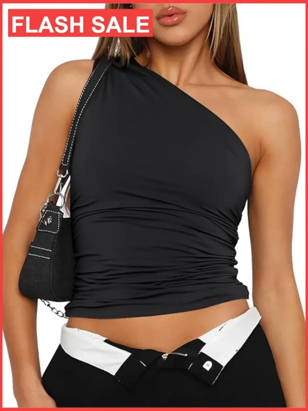 One Shoulder Sleeveless Crop Top - Asymmetrical Sexy Going Out & Workout Shirt